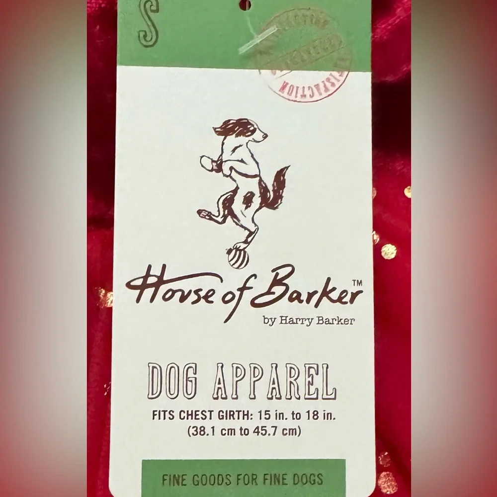 House of Barker by Harry Barker, Dog Apparel .Christmas Dress Size S, NWT